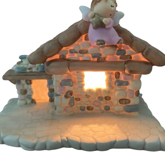 Nativity set 8 Piece Ceramic porcelain Christmas Lighted Whimsical Children - Picture 10 of 14